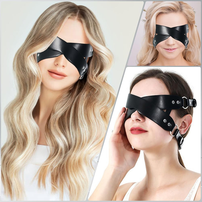 [Australia] - Leather Masquerade Party Mask Sexy Eye Blindfold Masks for Women Adjustable Mask for Night Club Halloween Party Costume Cosplay 