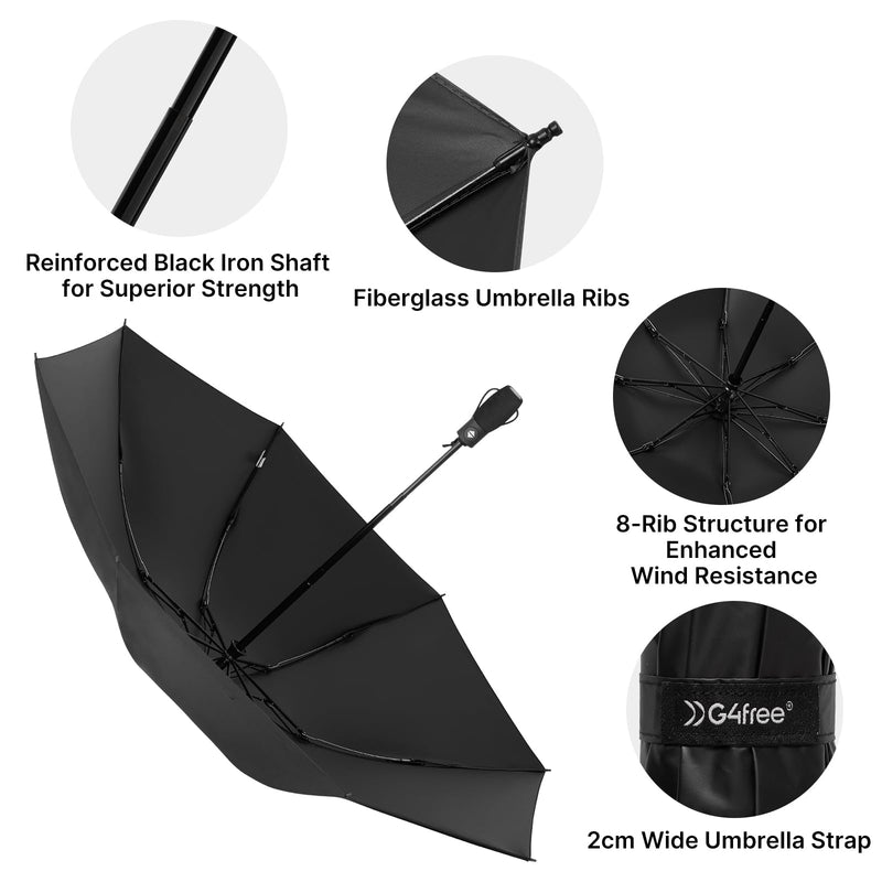 G4Free UPF 50+ UV Protection Large Travel Umbrella 46 Inch Reverse Windproof Umbrella for Sun&Rain