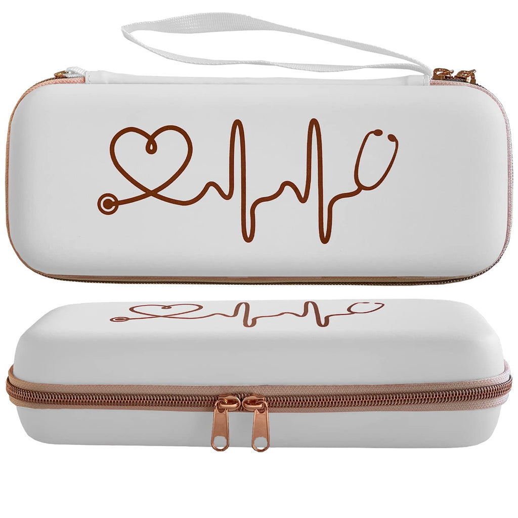 Stethoscope Case for Nurses for 3M Littmann/MDF/Omron Stethoscopes - Extra Room for Medical Bandage Scissors EMT Trauma Shears and LED Penlight, (White Rosegold) A_White Rosegold