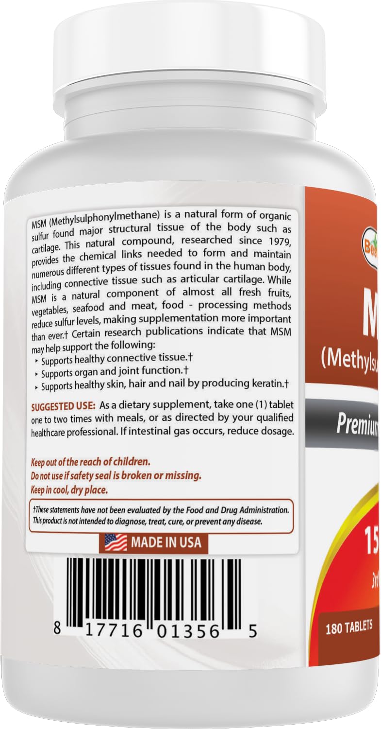 Best Naturals MSM 1500 mg 180 Tablets 180 Count (Pack of 1)