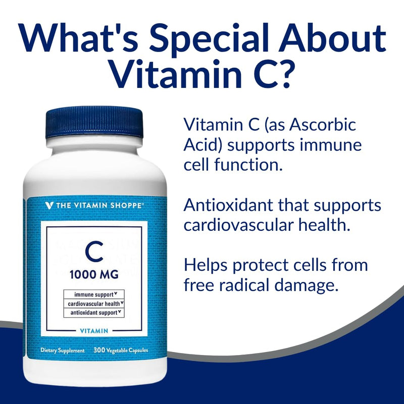 The Vitamin Shoppe Vitamin C 1000 MG with Antioxidants, 300 Capsules | Antioxidant Supplement to Support Immune Function & Cardiovascular Health