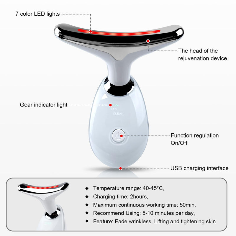 Face and Neck Massager，7 Color Multifunctional Facial Skin Care Tools, Led Face and Neck Beauty Device for Home Use