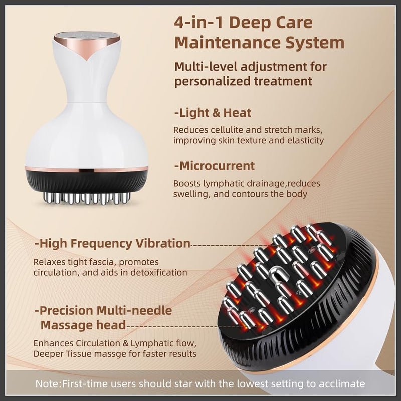 Lymphatic Drainage Massager, Cellulite Massage Tool Helps Reduce Stretch Marks & Cellulite Remover, for Belly, Legs, Arms, 30 Levels Microcurrent, Red Light, Heat and Vibration Body Engraving Machine