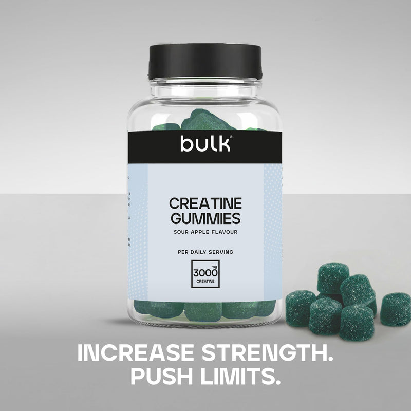Bulk Creatine Gummies | 3000mg Creatine Monohydrate per Serving | 60 Sour Apple Flavour Gummies | Convenient & Easy to Take Daily | Vegan Pre & Post Workout Supplement