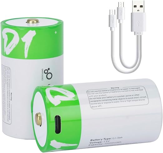 [Australia] - Rechargeable Lithium D Batteries with 4 in 1 USB-C Charging Cable,1.5V D Size Cell Battery 5600mWh for Flashlight Toys & floodlight (4 Pack) D 4 Pack 