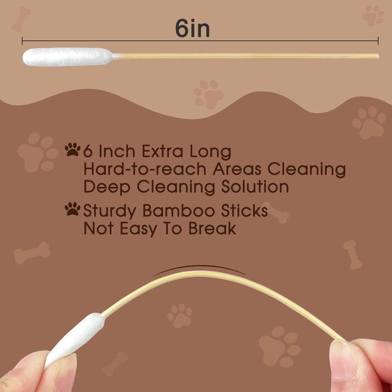 eyxformula Dog Ear Cleaning Swabs - Professional 6-inch Bamboo Sticks Long Cotton Swabs with Extra-Long Cotton Tips - Ideal Solution for Dog Ear Cleaning, Itch Relief, Ear Infection Prevention 100 pcs long head cotton swabs - PawsPlanet Australia