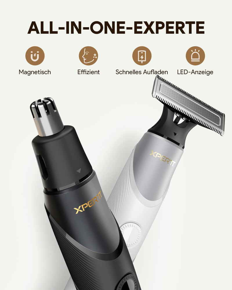 [Australia] - Xpert T Magnetic Shaver Men's Electric, Integrated Beard Trimmer with Nose Hair Trimmer, 12-in-1 Adjustable Trimming Attachment 2 Body Attachments, Unisex Body Hair Trimmer Intimate Razor Set, Black Xpert T-Solo 