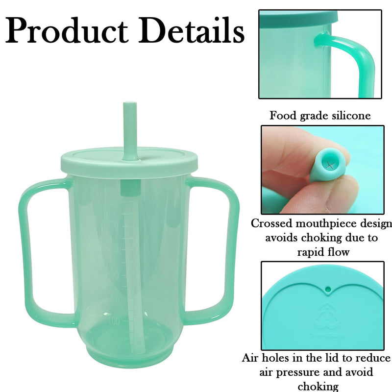 KFSCIP Sippy Cup for Adults, Non Spill Drinking Cups for Elderly with Straw and Lid, Spill-Proof Adult Sippy Cups for Bedridden Patients, Hospital and Convalescent Care, Green, 122 * 127mm