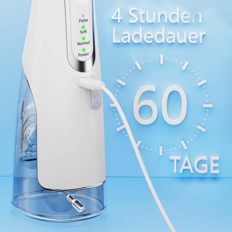 [Australia] - Powerful Oral Irrigator Electric Tooth Cleaner 4 Modes & 4 Nozzles Wireless Oral Irrigator IPX7 Waterproof Water Flosser 310ML Removable Water Tank for Ten Home and Travel Use (White) White 