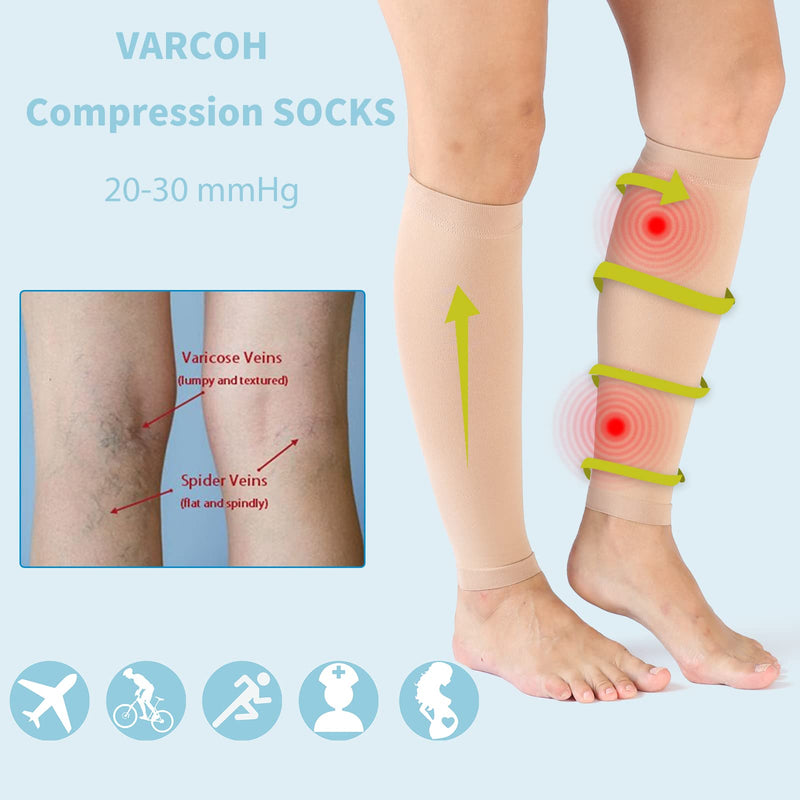 [Australia] - VARCOH compression stockings for men, 2 pairs, calf compression stockings class 2, calf bandage, compression stockings for women, ideal for swelling, varicose veins... Beige XXL 