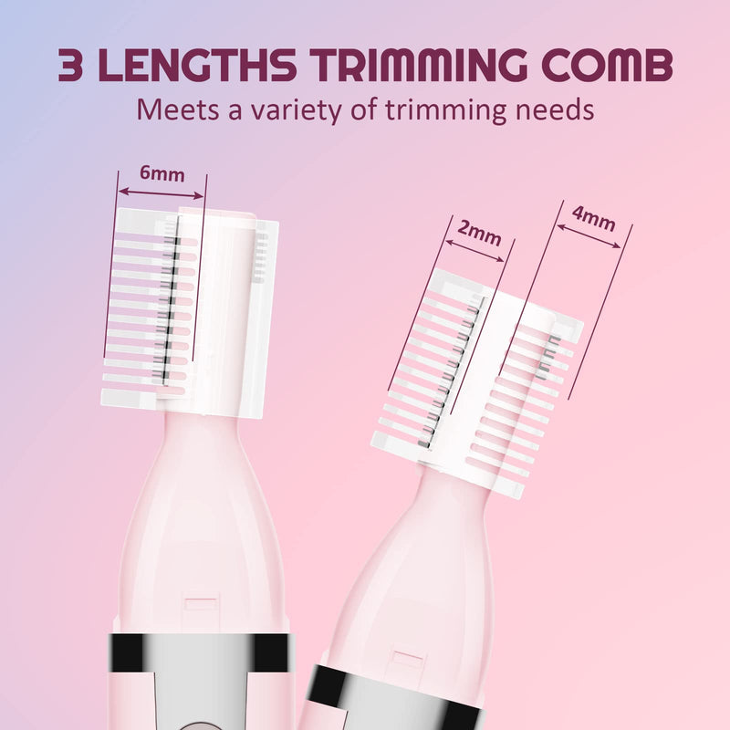 Eyebrow Trimmer Electric Eyebrow Razor for Women, Rechargeable Facial Hair Shaver Painless Detail Trimmer with Rinseable Blade for Face Neck Lips (Pink) Pink