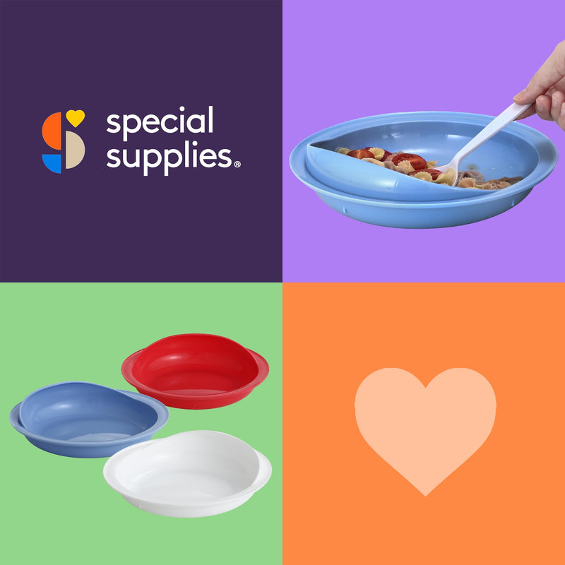 [Australia] - Special Supplies Adaptive Spill-Proof Scoop Plates- Dishes with Wall for Disabled, Elderly Adults with Special Needs from Parkinson's, Dementia, Tremors- 3 Pack (White, Blue, Red) 