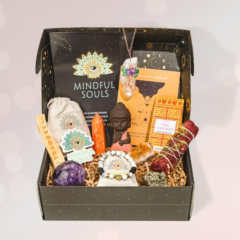 Spiritual Healing Gift Set – Meditation & Mindfulness Box with Buddha Figurine, Healing Crystals, Mala Beads, Essential Oil & Gemstone Jewelry – Holistic Self-Care & Inner Peace Kit