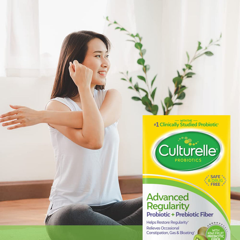 Culturelle Advanced Regularity Daily Probiotic for Women & Men, 30 Count, Probiotic + Prebiotic Fiber Restores Regularity & Reduces Occasional Constipation, Gas & Bloating, Gluten & Soy Free, Non-GMO 30 Count (Pack of 1)