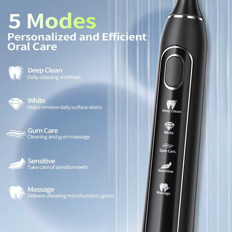 Sonic Electric Toothbrush for Adults: Deep Cleaning for Travel & Sensitive Teeth – Rechargeable Toothbrush with 6 Brush Heads, 42000 VPM, 5 Modes, 100 Days Battery Life for for Home Family Black