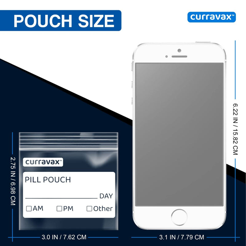 Pill Bags for Travel Pill Pouch Organizer Pack of 225 BPA Free 3 x 2.75 inch Pill Pouches for Medicine with Write on Label & Waterproof Zipper Seal AM PM Pill Baggies for Vitamins by CURRAVAX