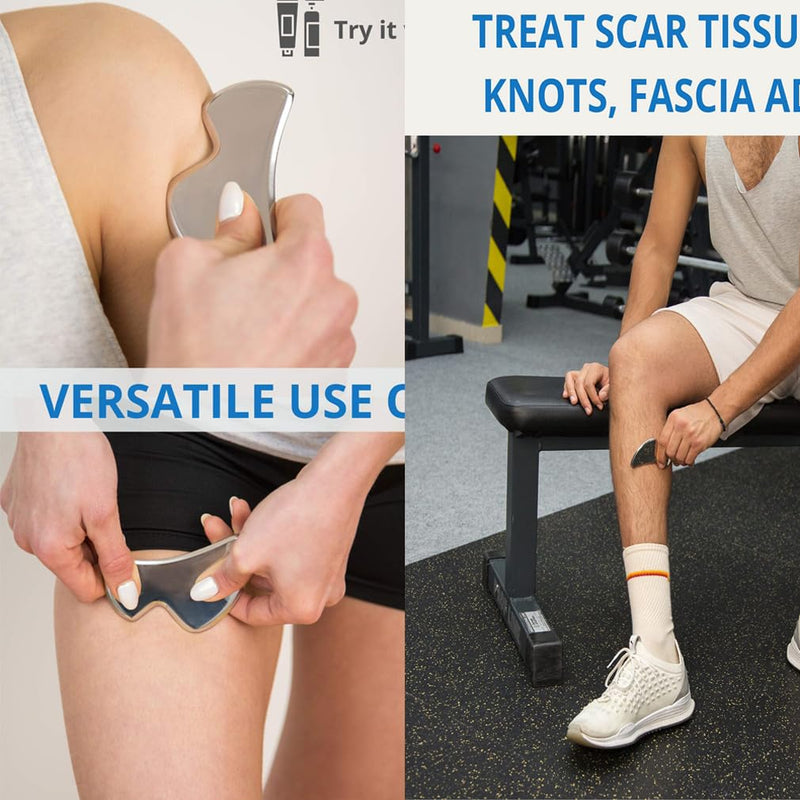 [Australia] - Professional Muscle Scraper Stainless Steel Gua Sha Massage Tool Set, 5-Piece with Case, Physical Therapy and Soft Tissue Mobilization Tool AnTiexi-5set3 