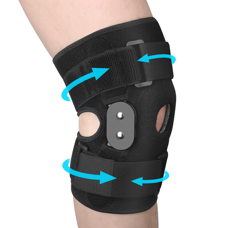 CHIYAN Hinged Knee Brace for Women Men, Open Patella Design with Dual Metal Side Stabilizers, Knee Immobilizer Support for Joint Pain Relief, Arthritis, Meniscus Tear, ACL, PCL, MCL Black Large