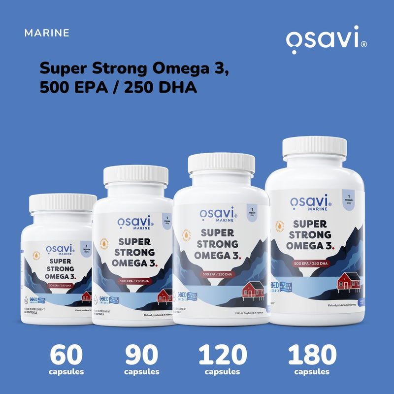 Osavi Super Strong Omega–3 500 EPA / 250 DHA – 90 Softgels | Concentrated Omega–3 from Pelagic Fish | Supports Heart Health, Brain Function, and Vision | Highly Purified with Molecular Distillation 90 count (Pack of 1)