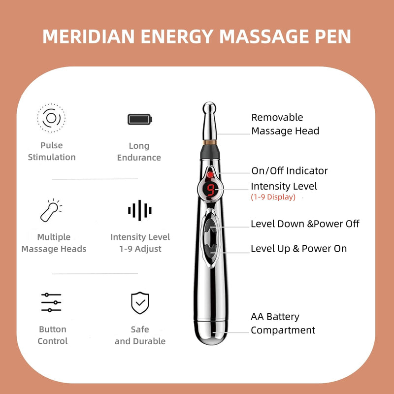 [Australia] - 3-in-1 Massage Acupuncture Pen, Electronic Pain Relief Therapy, Meridian Energy Massager Pen Self Massage Tools Muscle Healing with Massaging Gel Copper 