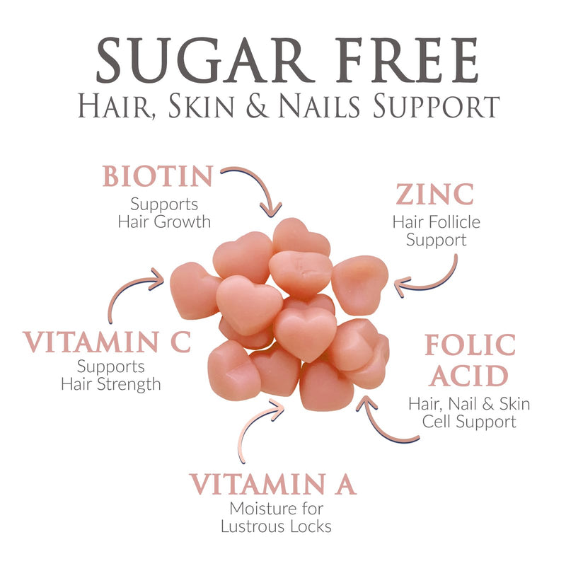 Hair Vitamins Gummies - Sugar Free Hair Growth Support Gummy with Biotin 5000 mcg Per Serving, Vitamin A, B12, C, D, E, Folic Acid - Supports Strong Beautiful Hair and Nails, Vegetarian - 60 Gummies 60 Count (Pack of 1)