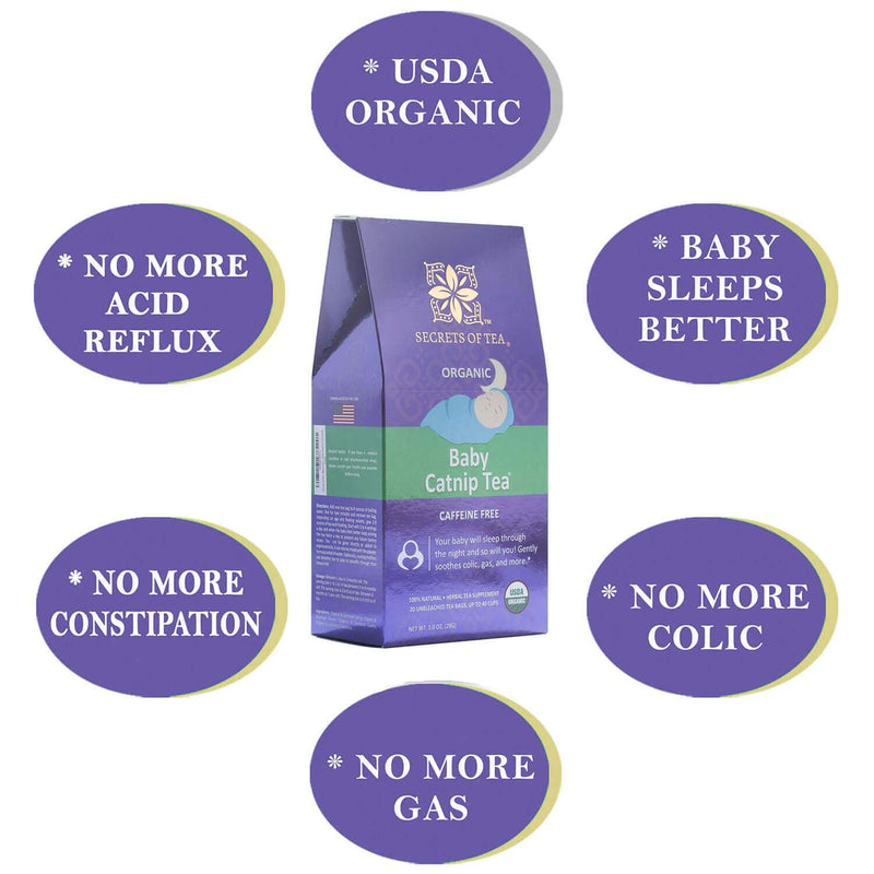 [Australia] - Secrets Of Tea Catnip Colic Tea Colic Reliever, Gas, Acid Reflux Relief - Natural USDA Organic Caffeine Free Herbal Colic Tea for Babies and Newborns - 20 Count(1 Pack) 