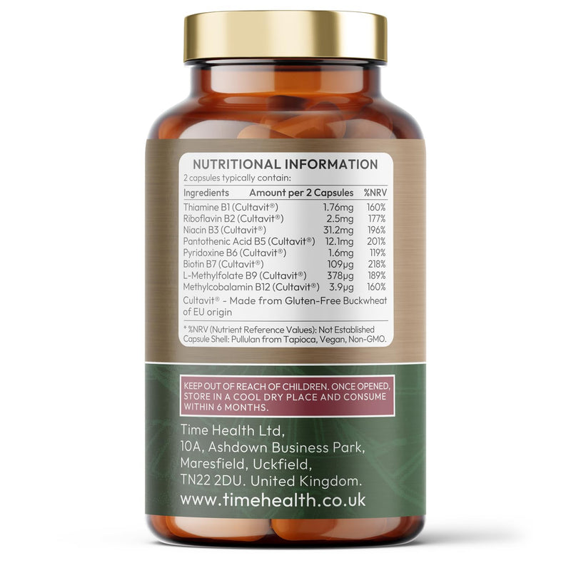 Vitamin B Complex - Whole Food & Plant-Derived - Natural, Non-Synthetic B Vitamins - Highly Bioavailable - Methylated B9 & B12 - Cultavit® - Zero Additives - UK Made - Pullulan (120 Capsule Pouch) 120 count (Pack of 1)