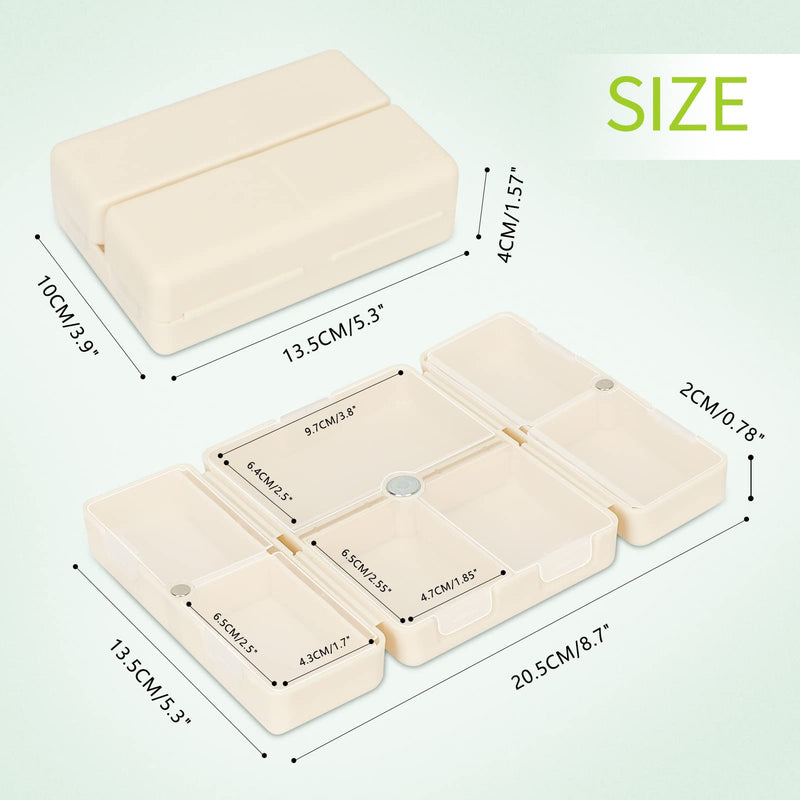 FYY Travel Pill Organizer,7 Compartments Large Pill Box Medicine Case-Beige | Easy to Use, Privacy Protection,Magnetic Foldable Large Pill Case for Purse or Pocket to Hold Vitamins,Supplements,Medication Large (1 Piece) Beige