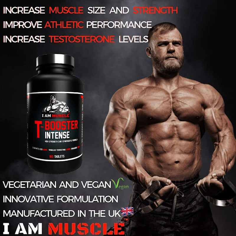 T-Booster Intense Supplement, Increase Testosterone Levels, and Performance, 180 Tablets, Vegetarian and Vegan