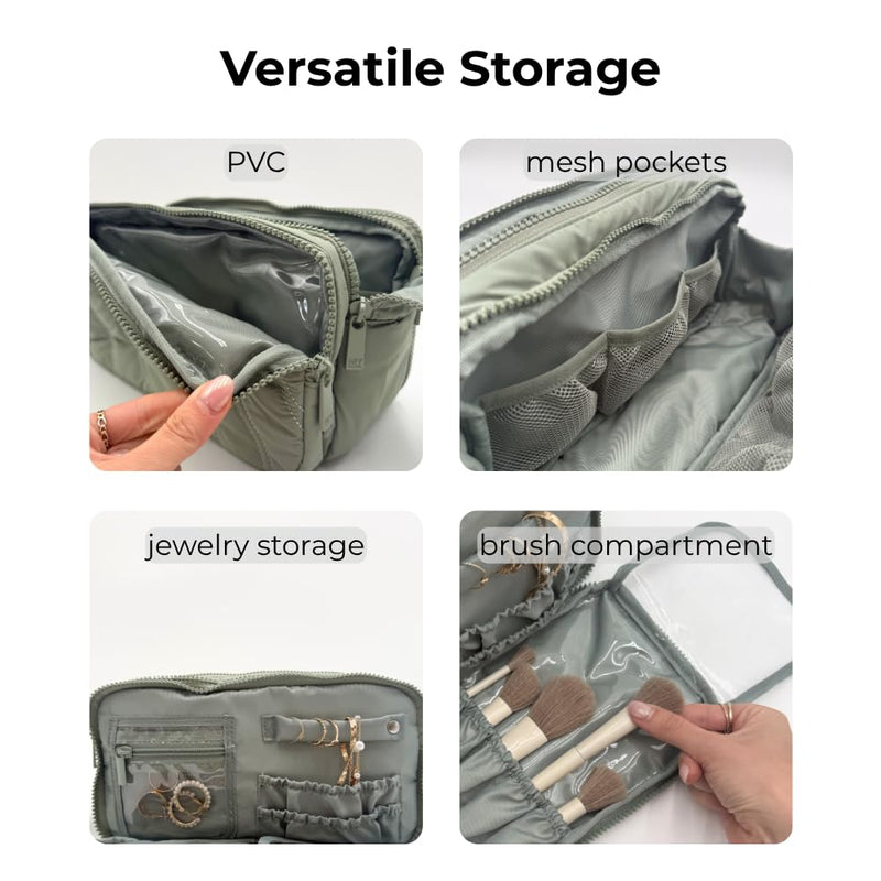 Travel Makeup Bag and Jewelry Organizer- Sage Green