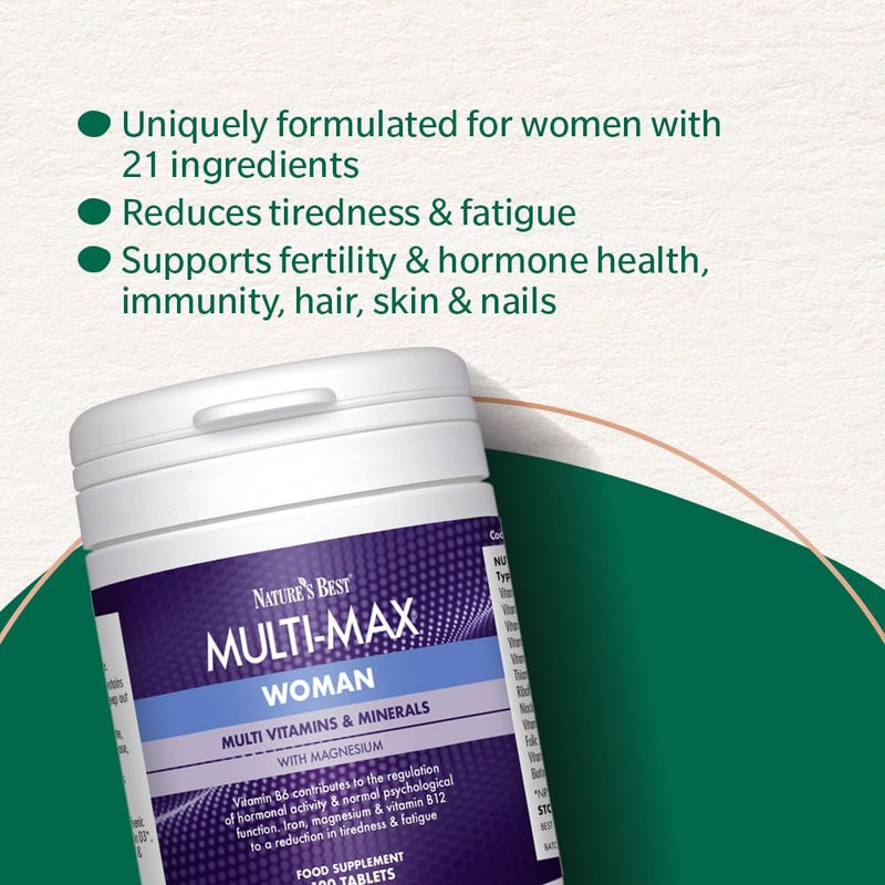 Nature's Best Multi-Max Multivitamin for Women - with Vitamin C, Zinc, Iron and More - UK Made - 120 Tablets (2 Months' Supply)