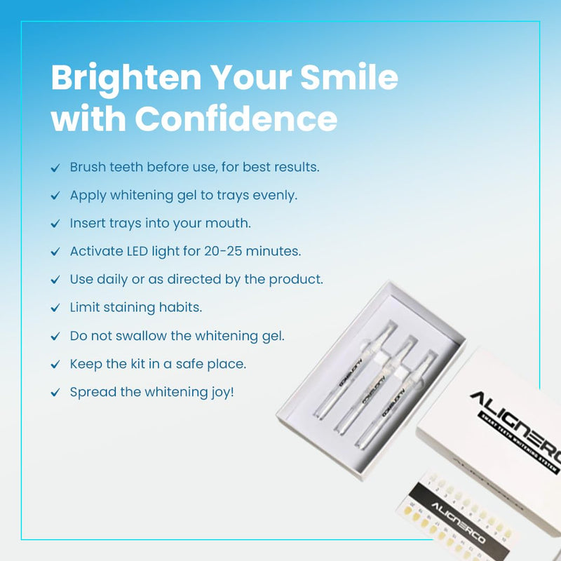 AlignerCo Wired LED Teeth Whitening Kit | Includes 3 (2ml) Whitening Gel Pens, 16-Bulb LED Light Mouthpiece | Gentle & Enamel Safe | Portable & Convenient Tooth Care