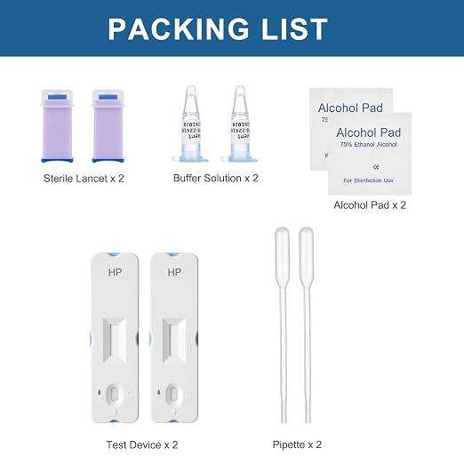 H Pylori Test Kit — 2 PCS | Self-Test with 99.9% Accurate Results in 10-15 Minutes, Helicobacter Pylori Treatment Easy to Read for Home Use