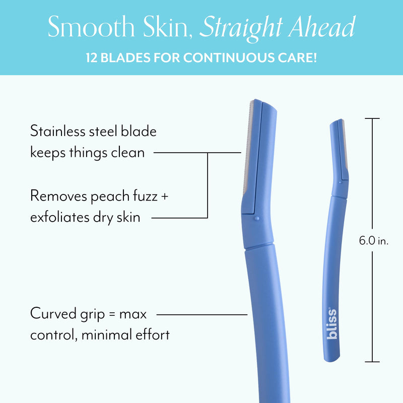 [Australia] - Bliss Stainless Steel Disposable Dermaplaning Tools | Facial Exfoliator and Eyebrow Razor to Dermaplane Peach Fuzz -1 Pack 12 count 