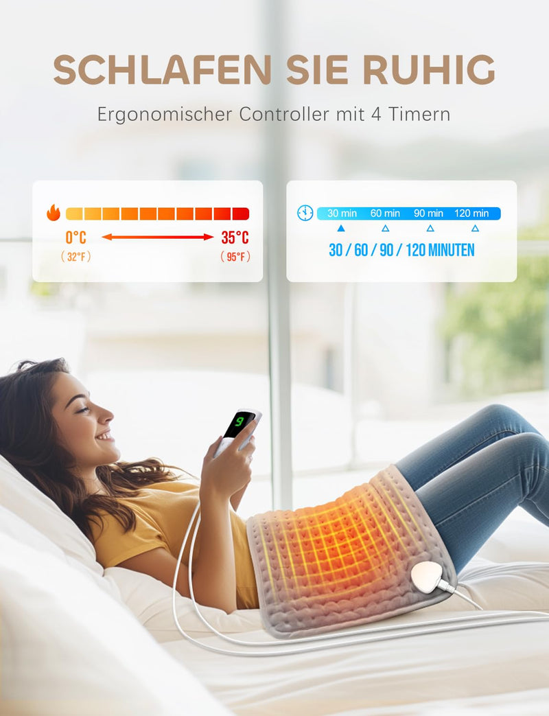 [Australia] - UOHHBOE heating pad 60 x 30 cm heat pad PTC rapid heating 9 temperature levels automatic switch-off overheating protection machine washable with suitable for neck, shoulders, thighs 