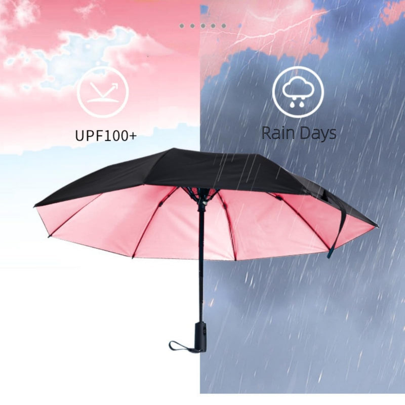 Sun Folding Umbrella with Built-in Fan, UPF 50+ Umbrella | USB Rechargeable, Portable UV Blocking Fan Umbrella for Rain, Hot Days, Beach and Sports pink