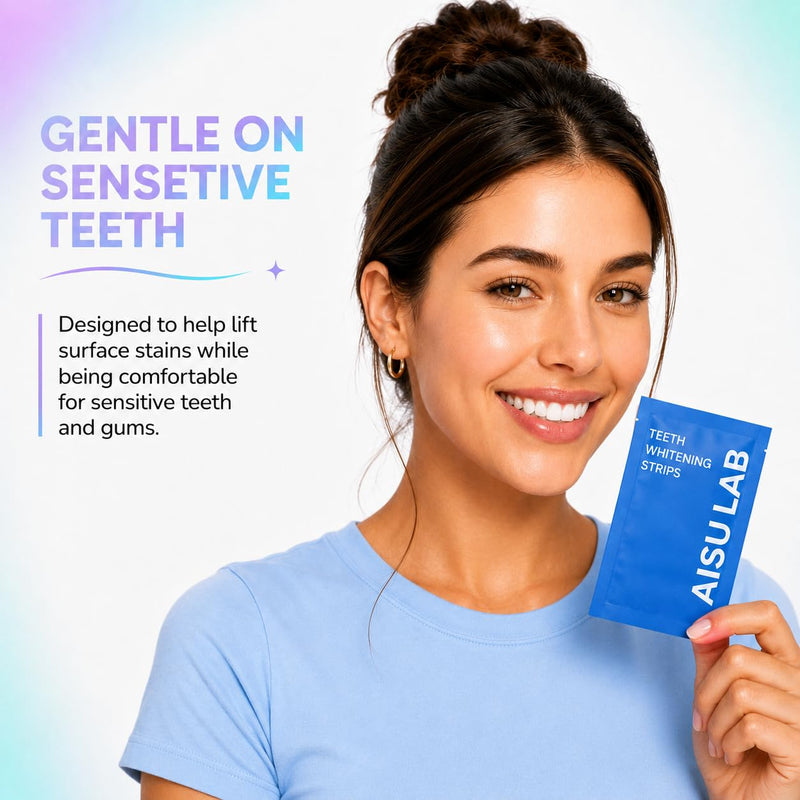 Teeth Whitening Strips for Sensitive Teeth, Peroxide Free with Nano Hydroxyapatite, Enamel Safe Stain Remover, 14 Treatments (28 Strips), Fresh Mint