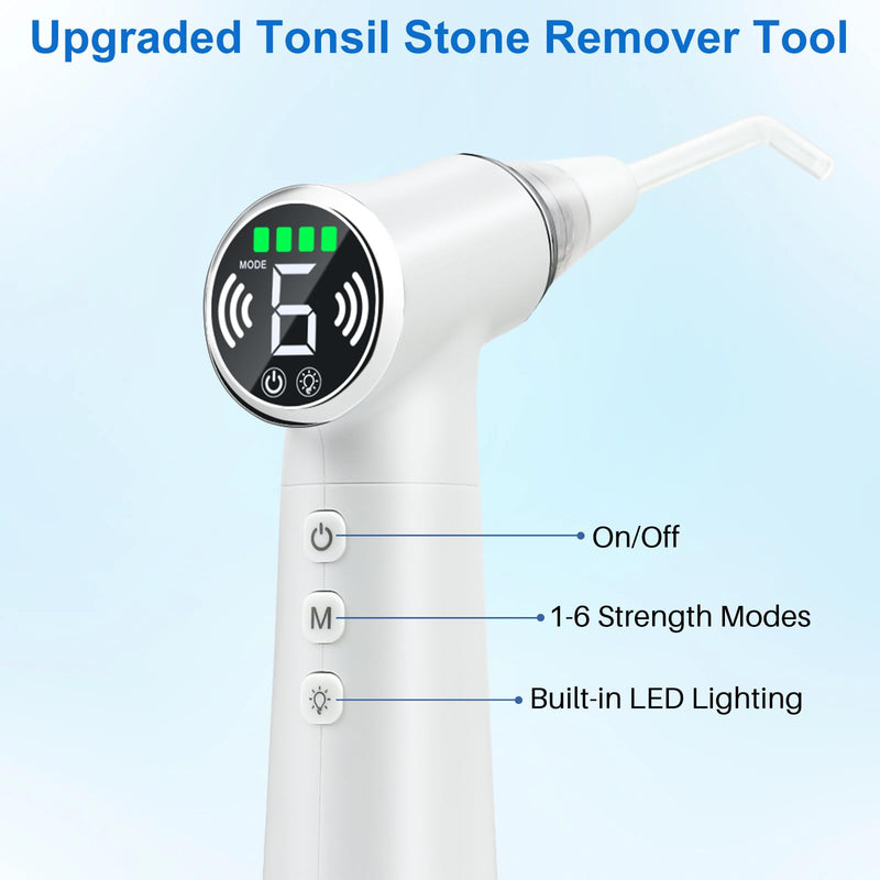 [Australia] - Tonsil Stone Remover Tool, Upgraded Electric Tonsil Stone Removal Kit - with Built-in LED Light & 6-Level Suction for Bad Breath Prevention, Oral Suction Device for Stone Removal White 
