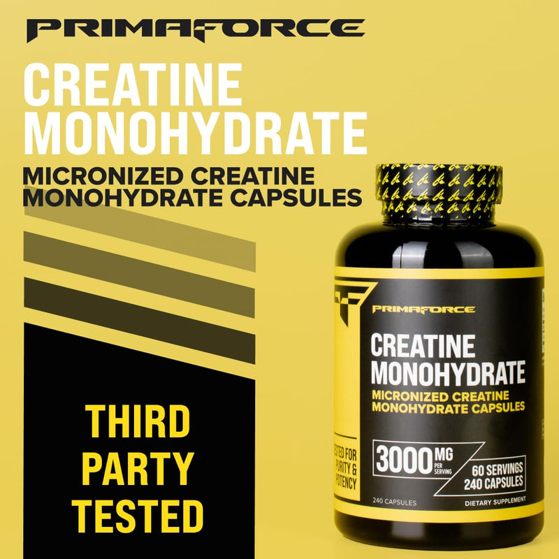 [Australia] - Primaforce Creatine Monohydrate Capsules - 240 Capsules, 3,000mg per Serving, Gluten Free and Non-GMO 