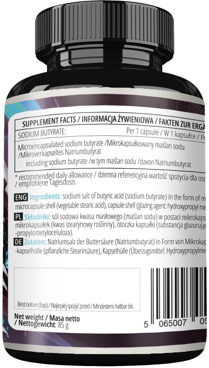 [Australia] - Sodium Butyrate 570 mg (30% butyric acid), 120 vegan capsules, 4 month supply, sodium supplement to support intestinal barrier regeneration and overall intestinal health - Apollo's Hegemony 