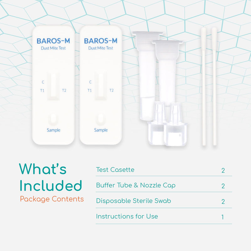 BAROS-M House Dust Mite Allergen Test Kit - (2 Tests) Results Within 10 Minutes, No Lab Fee Required, Rapid Allergen Monitor for Early Detection.