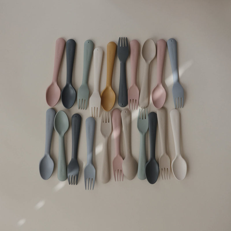 [Australia] - mushie Flatware Fork and Spoon Set for Kids | Made in Denmark (Sage) (Sage) Fork/Spoon 
