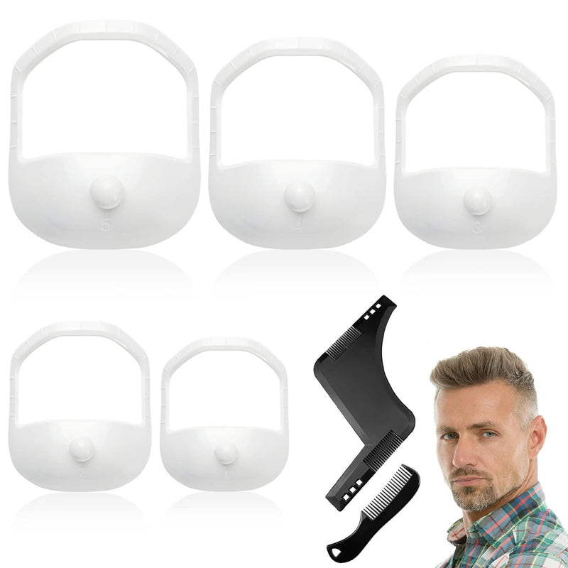 [Australia] - SDwfxd Pack of 5 beard stencils, 5 sizes beard shaper stencil with 1 styling comb and 1 mini beard comb for men shape cheek line, neck line, mustache 