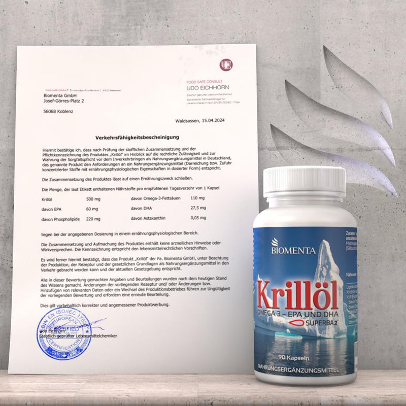 [Australia] - BIOMENTA Krill Oil - 90 Antarctic SUPERBA™ Krilloil Capsules High Dose - with Omega 3 + EPA + DHA + Phospholipids + Astaxanthin - Premium Quality 
