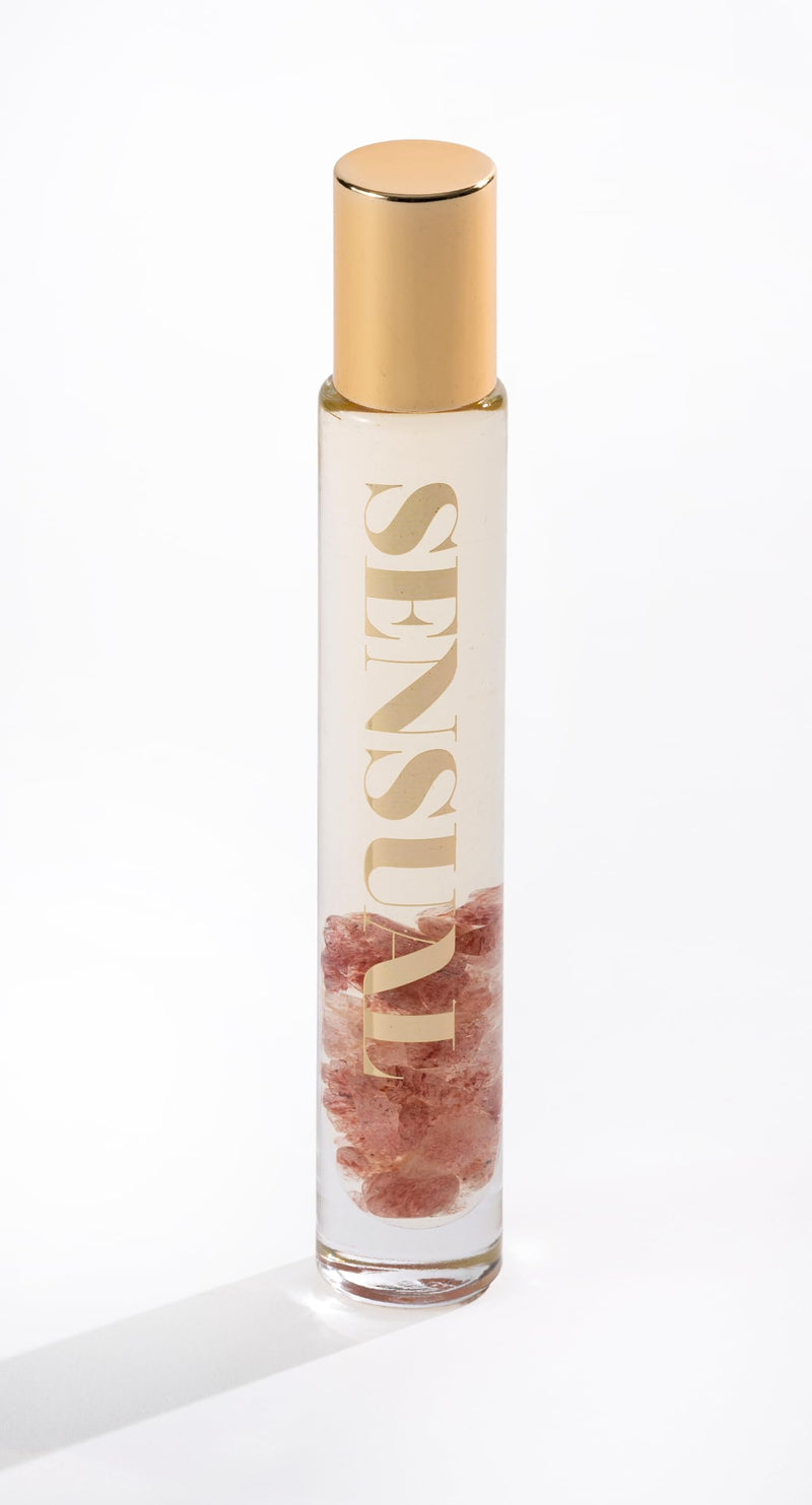 Essential Oil Rollerballs, .34 OZ, Sensual, Made in USA | Scents of Star Anise, Rose, Sichuan Pepper & White Musk - Strawberry Quartz Crystal Infused, Aromatherapy Roll On, Massage 0.34 Fl Oz (Pack of 1)