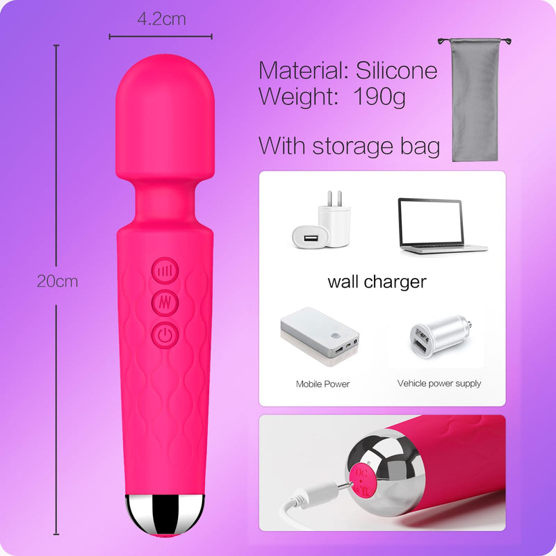 [Australia] - Vibrator Wand,Adult Sex toy Wand, G Spot Dildo, Clit Vibrator, Sex Vibrators,Clitoris Stimulation,with 8 Speeds & 20 Patterns, Quiet,Fully Waterproof,vibrating wand for her pleasure (Rose Red) Large 