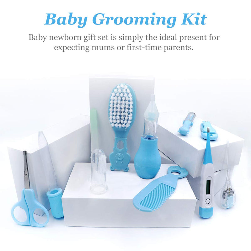 Baby Grooming Kit, Portable Baby Safety Care Set with Hair Brush Comb Nail Clipper Nasal Aspirator etc for Nursery Newborn Toddlers Infant Girl Boys Keep Clean (11 in 1 Blue) 11 in 1 Blue