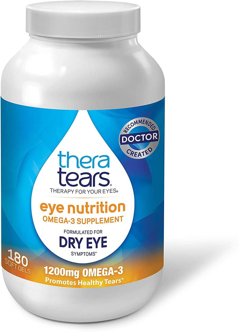 TheraTears 1200mg Omega 3 Supplement for Eye Nutrition, Organic Flaxseed Triglyceride Fish Oil and Vitamin E, 180 Count & SteriLid Eyelid Cleanser and Face Wash, for Irritated Eyes, 2 fl oz Spray