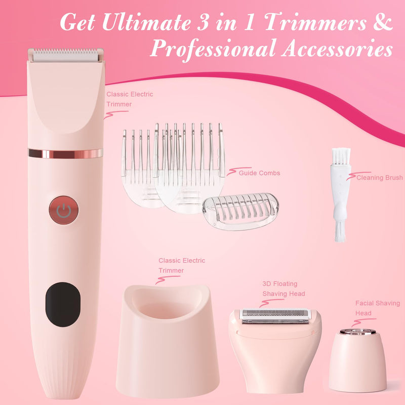 [Australia] - IPX7 Waterproof Bikini Trimmer for Women, Hypoallergenic Painless Ceramic Blade Electric Face Razors for Shaving, Facial Pubic Hair Removal Shaver for Shower Use Summer Essentials(Light Red) 