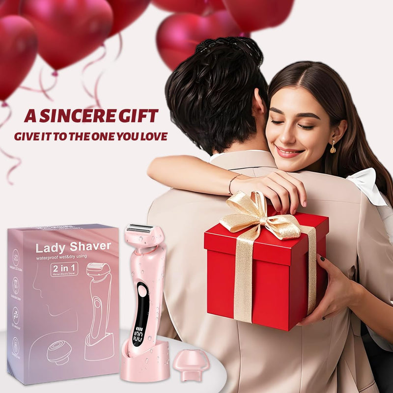 [Australia] - 2 in 1 Electric Shaver for Women Wet Dry Dual Use IPX7 Waterproof with LED Display USB Recharge Dock Dry Use Body Hair Trimmer and Facial Hair Remover for Bikini Underarm Leg Arm Face (Pink) Pink 